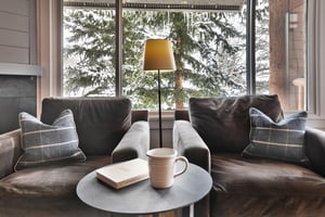 Views of the pine trees from the seating area in the living room