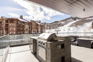 chrome and flagstone firepit on the private patio for après enjoyment