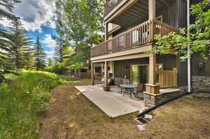 Lower level private patio on a sunny summer day