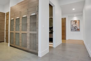 Vacation rental ski storage built in cabinets.