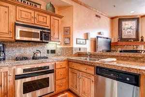 Sleek upgraded kitchen  Park City LodgingLift Lodge 203