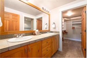 Ensuite double vanity main bathroom with large closet