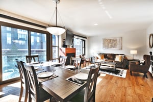 The dining room opens into the living room with open floor plan