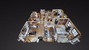 The Lowell Condominium floor plan staged with furnishings.