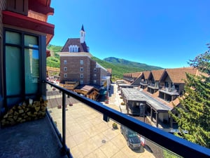 Balcony views of Resort Plaza on a sunny summer day.