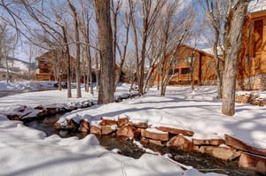 The Timber Wolf community has a lovely stream running through it and mature trees.