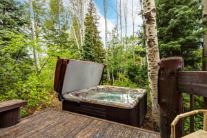 The Aspen Hollow 6 has a large hot tub off a private deck that is surrounded by the trees.