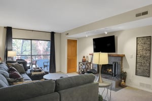 Park Station 122s living room has large sliding glass doors that lead to a patio.