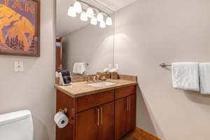 Lowell 402s bathroom with single sink vanity.