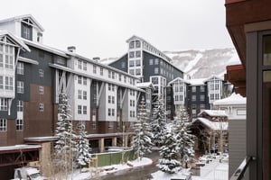 Park City Resort plaza views from the private balcony after a winter storm
