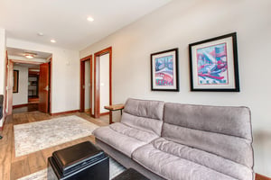 A den with an office, flat screen TV and queen sleeper sofa.