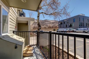 The private patio has views of the mountain and the rail trail.