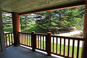 Private patio with views of the slopes during summer.