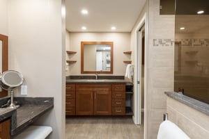 Main bathroom with two vanities