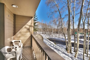 The private patio looks over a grove of Aspen trees