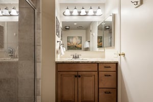 Guest bathroom features an upgraded walkin shower