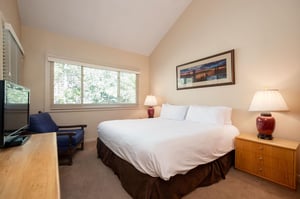 Luxurious kingsized bed and views of the Aspen grove from the main bedroom