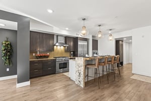 Rio Grande 203 has a wellequipped kitchen with stainless steel appliances and wood cabinets.