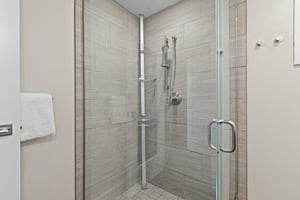 The en suite bathroom with a walk in shower.