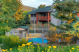 The Snow Flower heated soaking pool 1 and hot tub in summer.