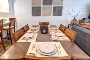 The dining table with seating for 6 guests.
