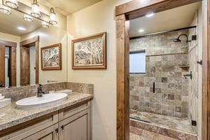 Ensuite bathroom for queen bedroom with separate showervanity areas