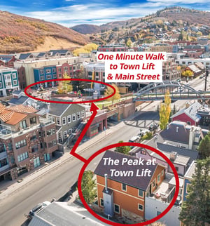 Arial view showing Town Lift proximity to The Peak at Town Lift.