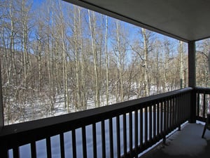 Private patio with wintery views of the grove of Aspen trees