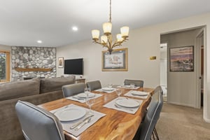 The dining room table with seating for 6 guests.
