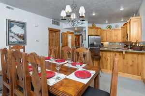 The open concept kitchen and dining area.