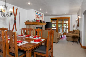 The open concept kitchen and dining area.