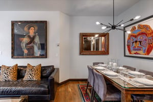 The open concept living and dining area.