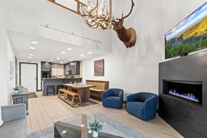 Snow Flower 126 has an open concept living, dining and kitchen area.