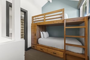 The loft offers a twin size bunk bed.
