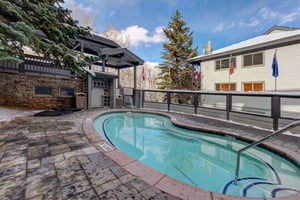 The relaxing Snow Flower pool two is heated in the winter.