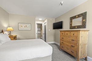 The main suite with a queen size bed and wellappointed furniture.
