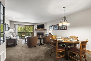 The spacious open concept dining and living area.