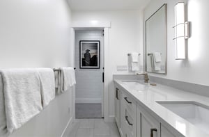 The en suite bathroom with two sink vanity.