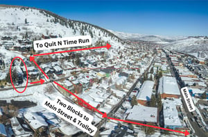 A map of Woodside Manor and how you walk to Main Street and the ski run.