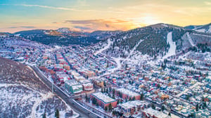 Park City, Utah in the winter at Sunset.