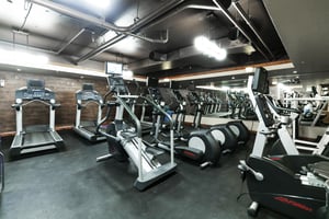 Fitness center with treadmills, ellipticals, stationary bikes