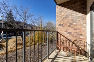 The private deck with seating for two guests.
