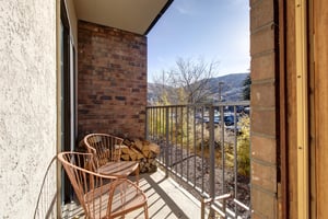 The private deck with seating for two guests.