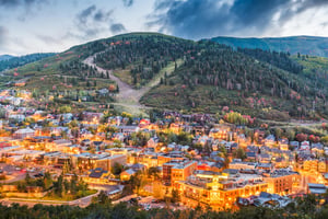 Park City as dusk as the town lights up.