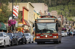 The Park City free trolley on Historic Main Street.