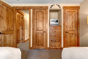 The second bedroom has a built in dresser and closet.