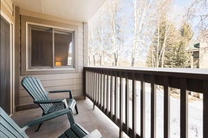 Premier Snow Flower Condominium 107s outside patio with nature views.
