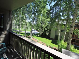 Premier Snow Flower Condominium 107s outside private patio.