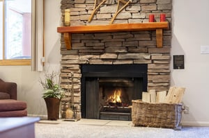 Gas fireplace to warm up after a day on the slopes or on a cool summer evening