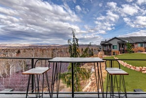 A table for two on the private outside patio overlooking views of Park City from the Canyons area.